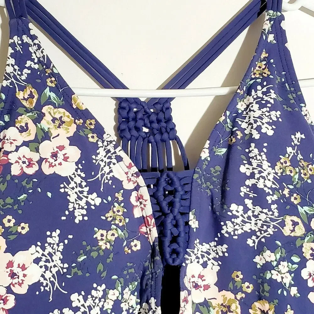 Ambrielle Womens One Piece Swimsuit Sz‎ S Bathing Suit Blue Floral Style M2JA03M